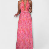 Seraphina - Elegantne Maxi Oblačilo s Halter Ovratnikom in V Izrezom