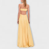 Mireille - Elegantne Maxi Obleke s Pliseji in Izrezi
