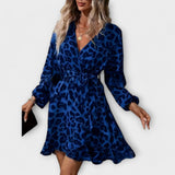 Elegantne obleke z leopardjim potiskom, z V-izrezom in zategovalnimi trakovi