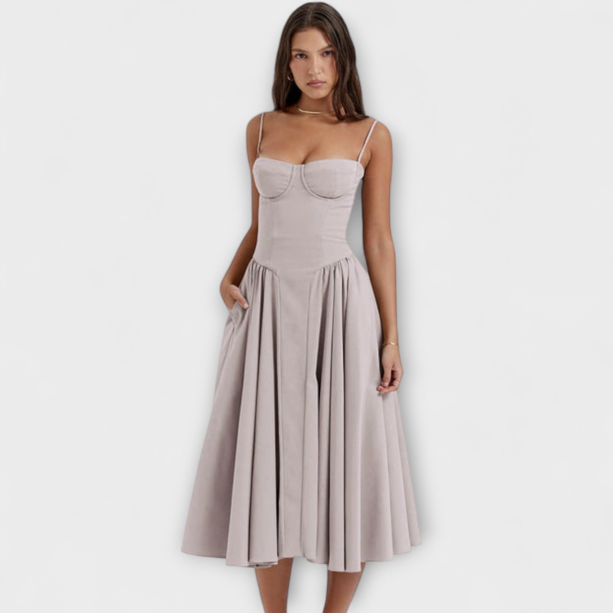Rosalie - Elegantna brezrokavna korzetna obleka
