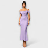 Ione - Bodycon obleka z odprtimi rameni in nabiranjem