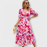 Abstraktne Maxi Obleke z Puff Rokavi