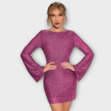 Klepet brez hrbta s bleščicami in dolgimi rokavi