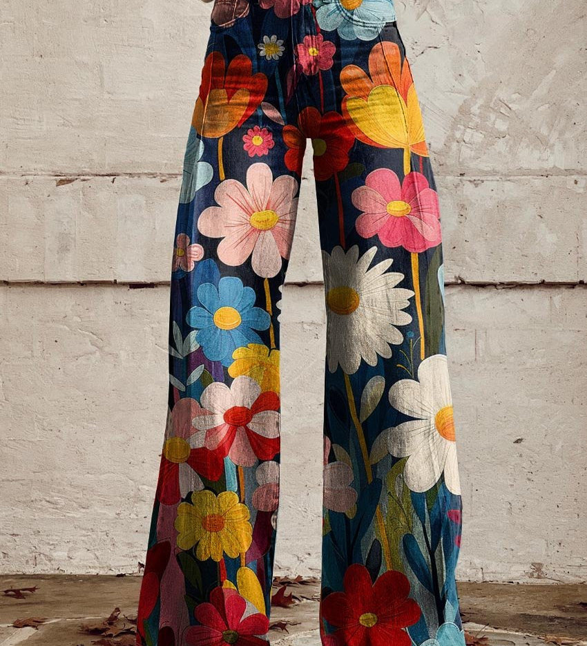 Andrea - Prosti cvetlični hlače