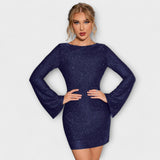 Klepet brez hrbta s bleščicami in dolgimi rokavi