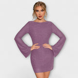 Klepet brez hrbta s bleščicami in dolgimi rokavi