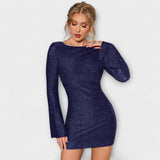 Klepet brez hrbta s bleščicami in dolgimi rokavi