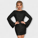 Klepet brez hrbta s bleščicami in dolgimi rokavi