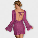 Klepet brez hrbta s bleščicami in dolgimi rokavi